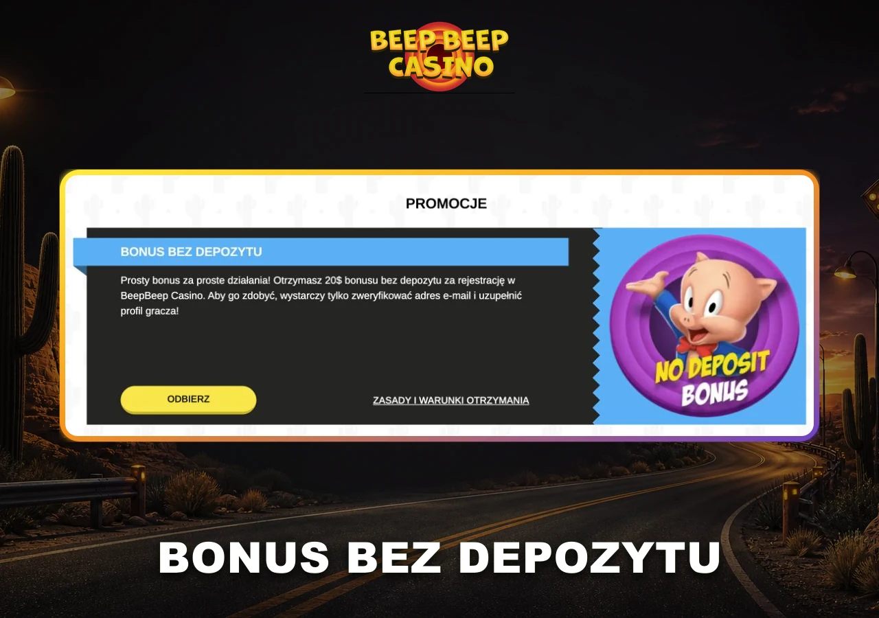 Bonus bez depozytu Beep Beep Casino widoczny w polskiej sekcji promocji.